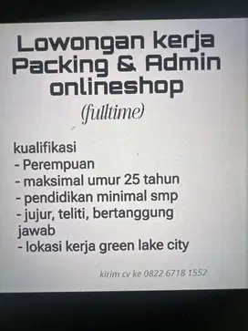 Di cari packing dan admin olshop