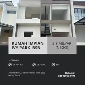 Rumah Minimalis 2LT Ivy Park Citraland Cluster Depan Danau BSB City