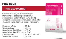 Mortar Instan Powerbond Pro 889R Perekat Bata Ringan 40kg