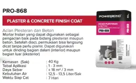 Mortar Instan Powerbond Pro 868 Skimcoat Acian Plesteran & Beton 40kg