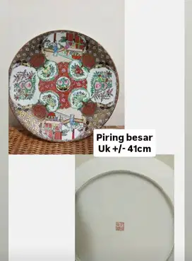 Porselen Piring Besar 41cm Antik 70an Family Rose asli Guandong