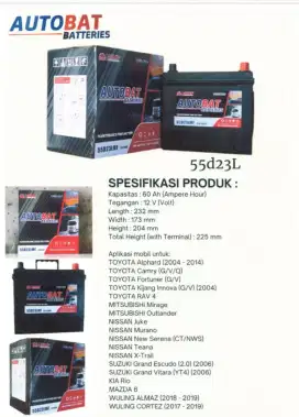 Aki kering 55D23L 60 AH