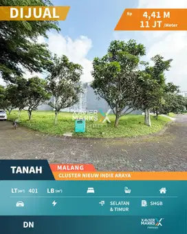 Dijual Tanah Kavling Hook Cluster Nieuw Indie Araya Malang