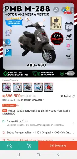 Motor aki mainan anak cas listrik vespa PMB M288