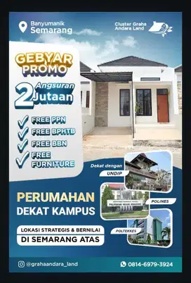 Rumah cluster Full furniture dekat Undip Tembalang, Di Banyumanik