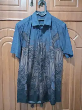 Kemeja Batik Premium Pria Size L Slim Fit Biru Tua