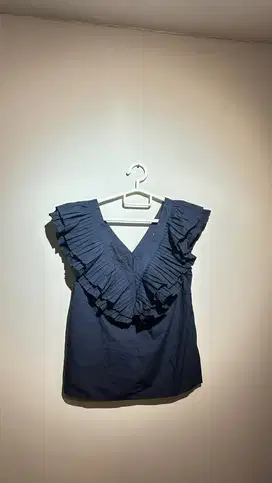 Love, Bonito - Jacie Pleated Ruffle Top - Navy Blue