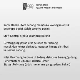 Staff Stock Gudang & Distribusi Barang - Cibubur