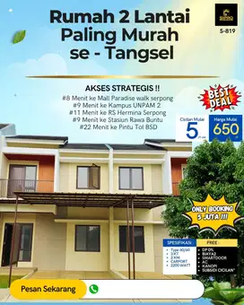 Rumah 2 lantai Modern Minimalis Pamulang hanya 650 juta