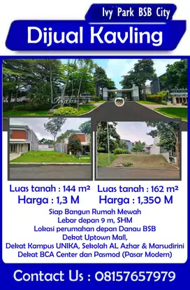 Jual Kavling SIAP BANGUN di Ivy Park BSB