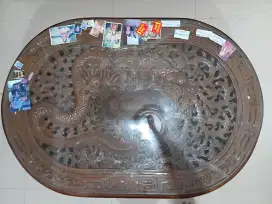 Meja oshin oval ukir kayu jati 1 set