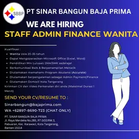 DI CARI CEPAT Staff Admin FINANCE Wanita
