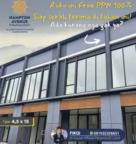Ruko Hampton Avenue Samping Mall Siap Pakai Free Ppn