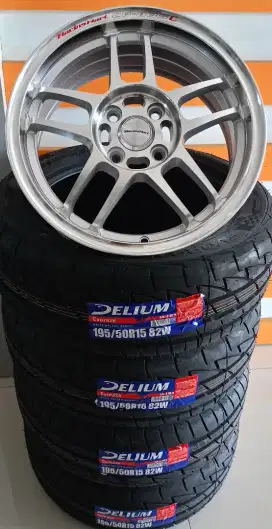 Paket new velg dan ban ring15 pcd100 lebar 6.5 ++ ban delium 195/50/15
