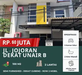 Dekat UNAIR B ‼️ Disewakan Rumah Semi Furnish 2 Lantai Jojoran