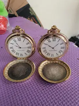 Jam saku Antik Body lapis Emas dan Koin Perak liberty