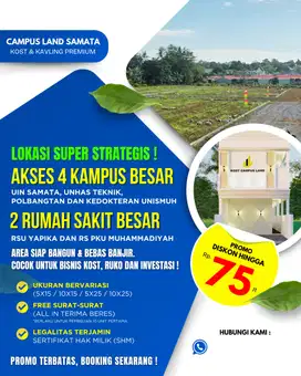 TANAH KAVLING PREMIUM SIAP BANGUN SAMATA DEKAT KAMPUS