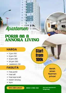 Sewa apartemen Poris 88