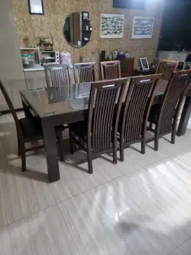 Meja makan jati besar, 8 kursi