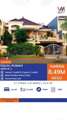 Dijual Rumah Mewah Araya 1 Surabaya – Jalan Lebar & Full Jati