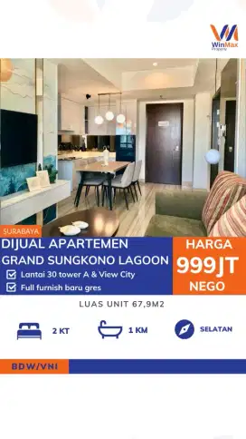 Dijual Apartemen Grand Sungkono Lagoon Lantai 30 View Kota