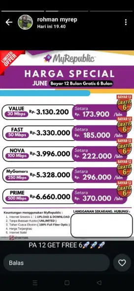 Promo pemasangan internet myrepublic