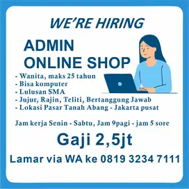 Wanita maks 25thn, bisa komputer untuk admin online shop TNH ABANG
