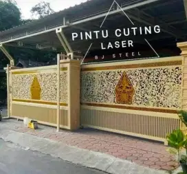 Pagar gerbang minimalis mewah motif pelat cutting laser bergeransi