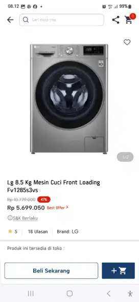 MESIN CUCI LG FRONT LOADING 8,5KG