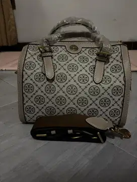 Tas Tory Burch Original T Monogram Jacquard Barrel Hazelnut