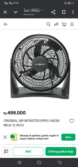 Kipas angin air monster tornado ukuran 12inc kondisi normal