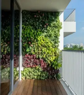 pasang taman vertikal sintetis interior dan eksterior lobby kantor,