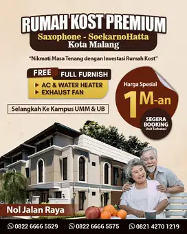 Rumah Kos Poros Jalan Raya Saxophone Dekat UMM dan UB
