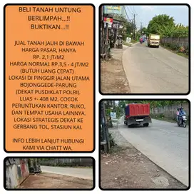 Jual Tanah Murah BU dipinggir jalan raya 400m2 di Bojonggede-Bogor
