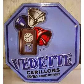 Vintage Iklan Enamel tebal besar bolak balik VEDETTE CARILLONS REVEILS