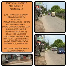 Tanah murah dibawah harga BU pinggir jalan raya 419m2 di Bojonggede-B