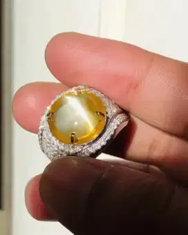 Permata Chrysoberyl Cat's Eye Ring Emas Berlian