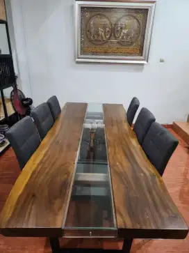 1 Set Meja Makan Solid Asli Kayu Jati Belahan + 6 unit Kursi