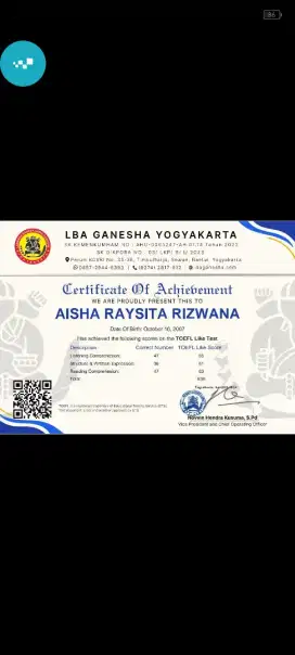 Yang lagi membutuhkan sertifikat TOEFL