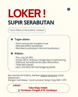 Loker SUPIR TOKO