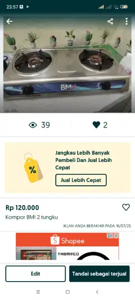 Kompor BMI 2 tungku