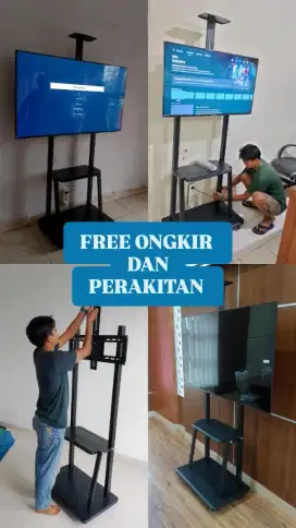 Bracket tv tipe standing dilengkapi roda penguncian (bracket/Breket)