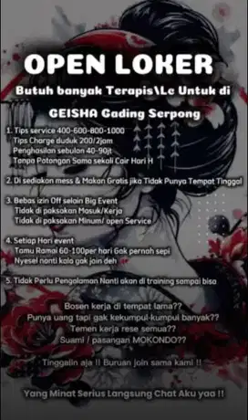 Dibutuhkan banyak Terapis untuk tempat SPA