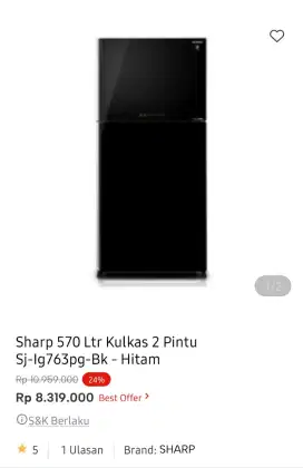 SHARP REFF 2 DOOR SJ -IG763 PG-BK 570L