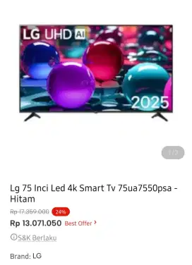 LG LED SMART TV 75'UA7550PSA