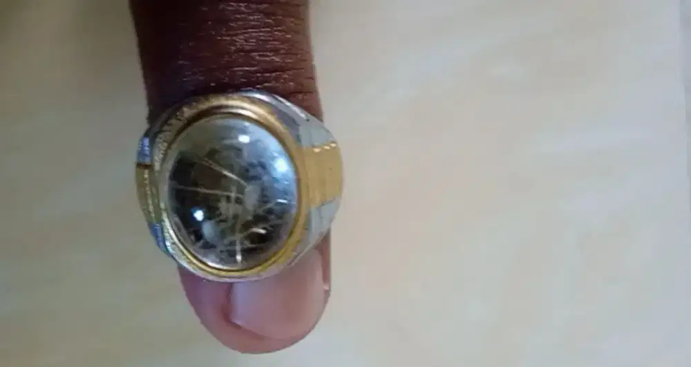 Cincin akik batu kecubung rambut emas asli