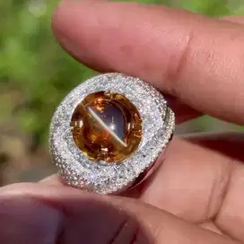 Permata Chrysoberyl Cat's Eye Ring Emas Berlian
