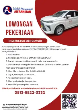 Di Butuhkan Instruktur Mengemudi