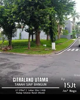 Dijual Kavling Siap Bangun Citraland Utama
