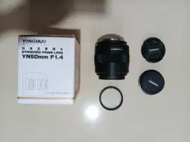 lensa fix bokeh Yongnuo 50mm F1.4 untuk Canon, fullframe mulus lengkap